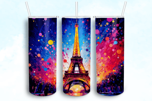 Colorful Neon Eiffel Tower Tumbler Design
