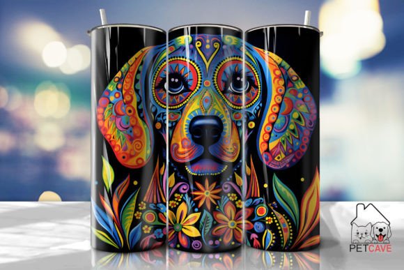Colorful Sugar Skull Dog Tumbler Wrap