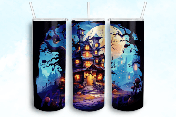 Haunted House Tumbler Sublimation Design