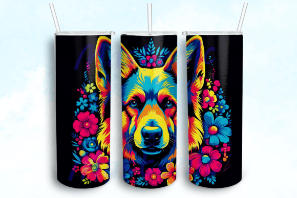 Neon German Shepherd Dog Tumbler Design