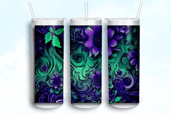 Purple Green Flowers Tumbler PNG