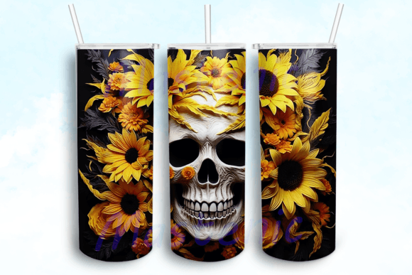 Skull and Sunflowers Tumbler PNG