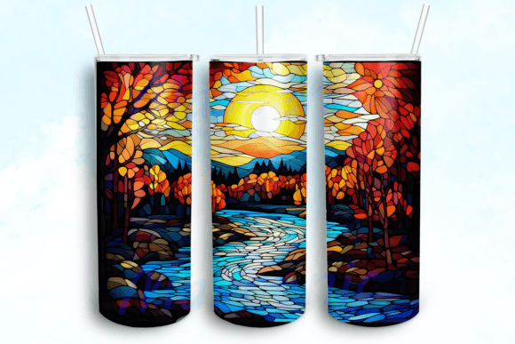 Stained Glass Autumn Fall Tumbler PNG