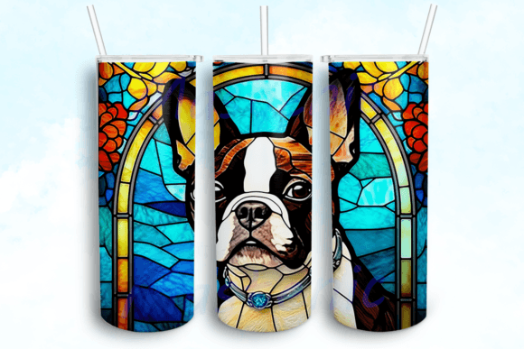 Stained Glass Boston Terrier Tumbler PNG