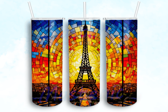 Stained Glass Eiffel Tower Tumbler PNG