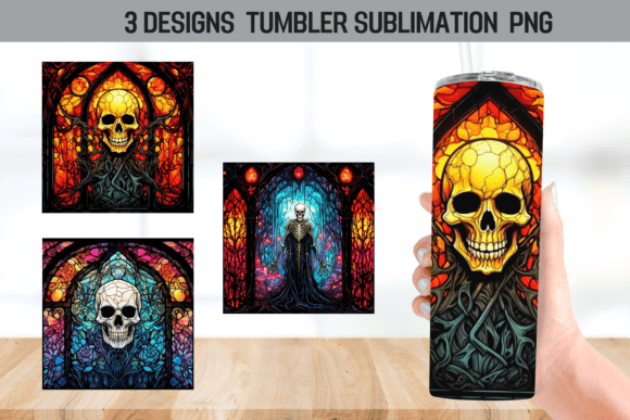Stained Glass Halloween Skulls Tumbler