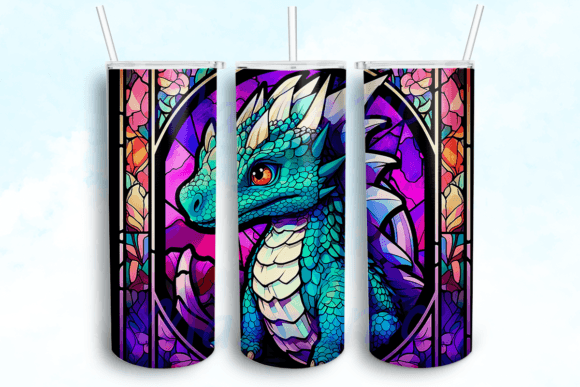 Stained Glass Neon Dragon Tumbler PNG