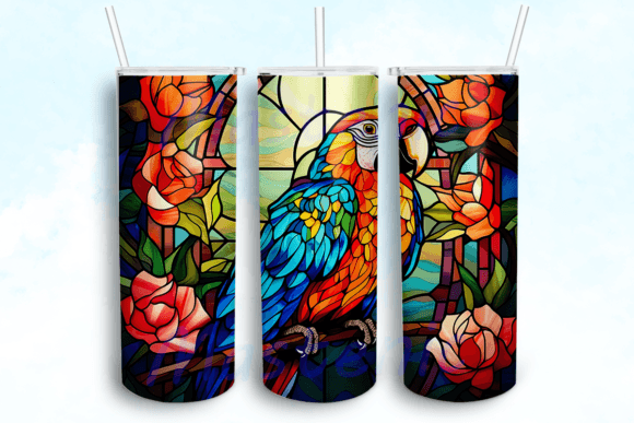 Stained Glass Parrot Tumbler PNG