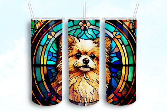 Stained Glass Pomeranian Tumbler PNG