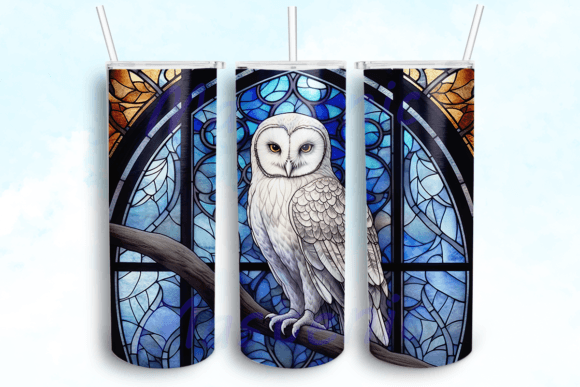 Stained Glass Snow Owl Tumbler PNG