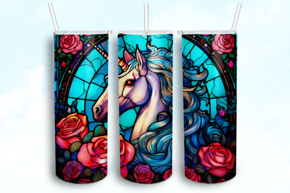 Stained Glass Unicorn Tumbler PNG