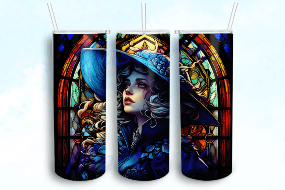 Stained Glass Witch Witchy Tumbler PNG