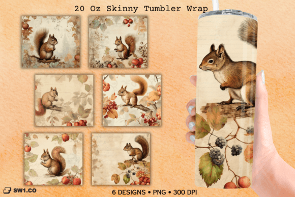 Vintage Squirrel Tumbler Sublimation PNG