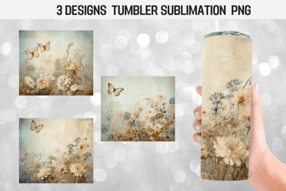 Watercolor Shabby Chic Flowers Tumbler W