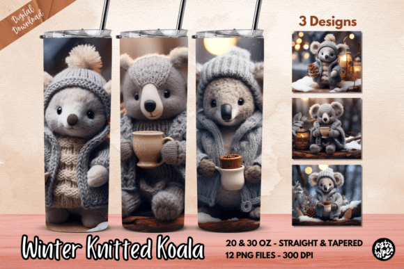 Winter Knitted Koala Tumbler Wrap