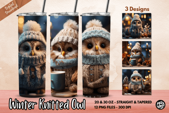 Winter Knitted Owl Tumbler Wrap